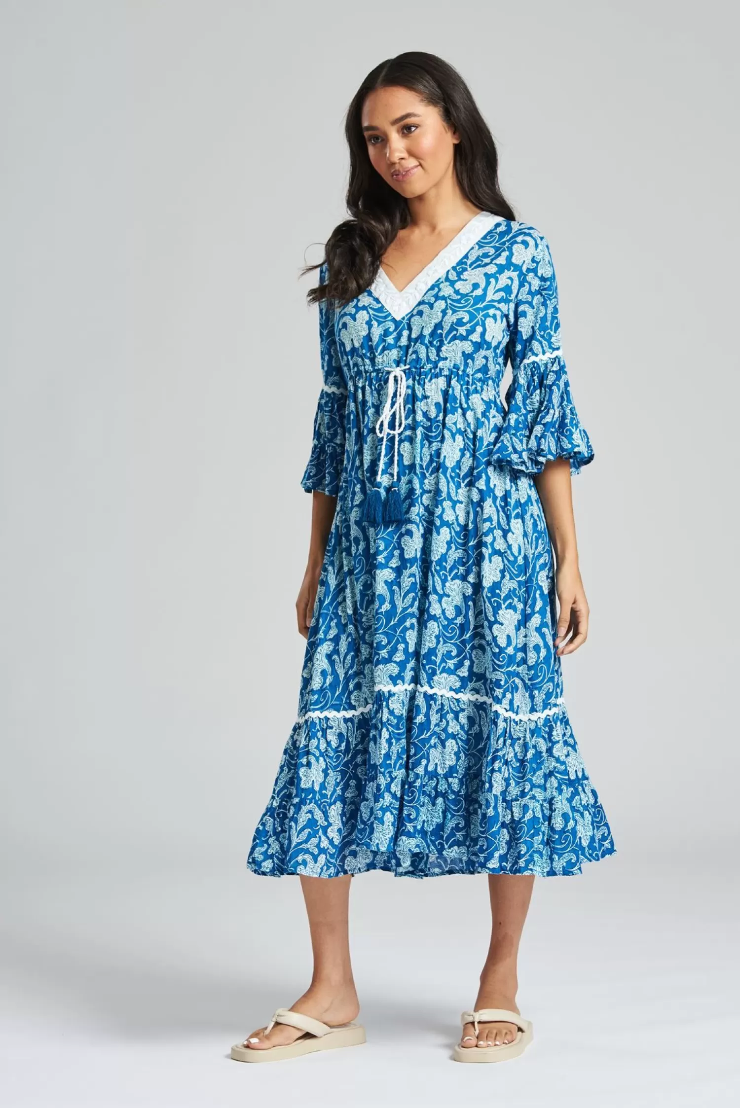 South Beach Dresses | Blue Paisley Print Summer Dress
