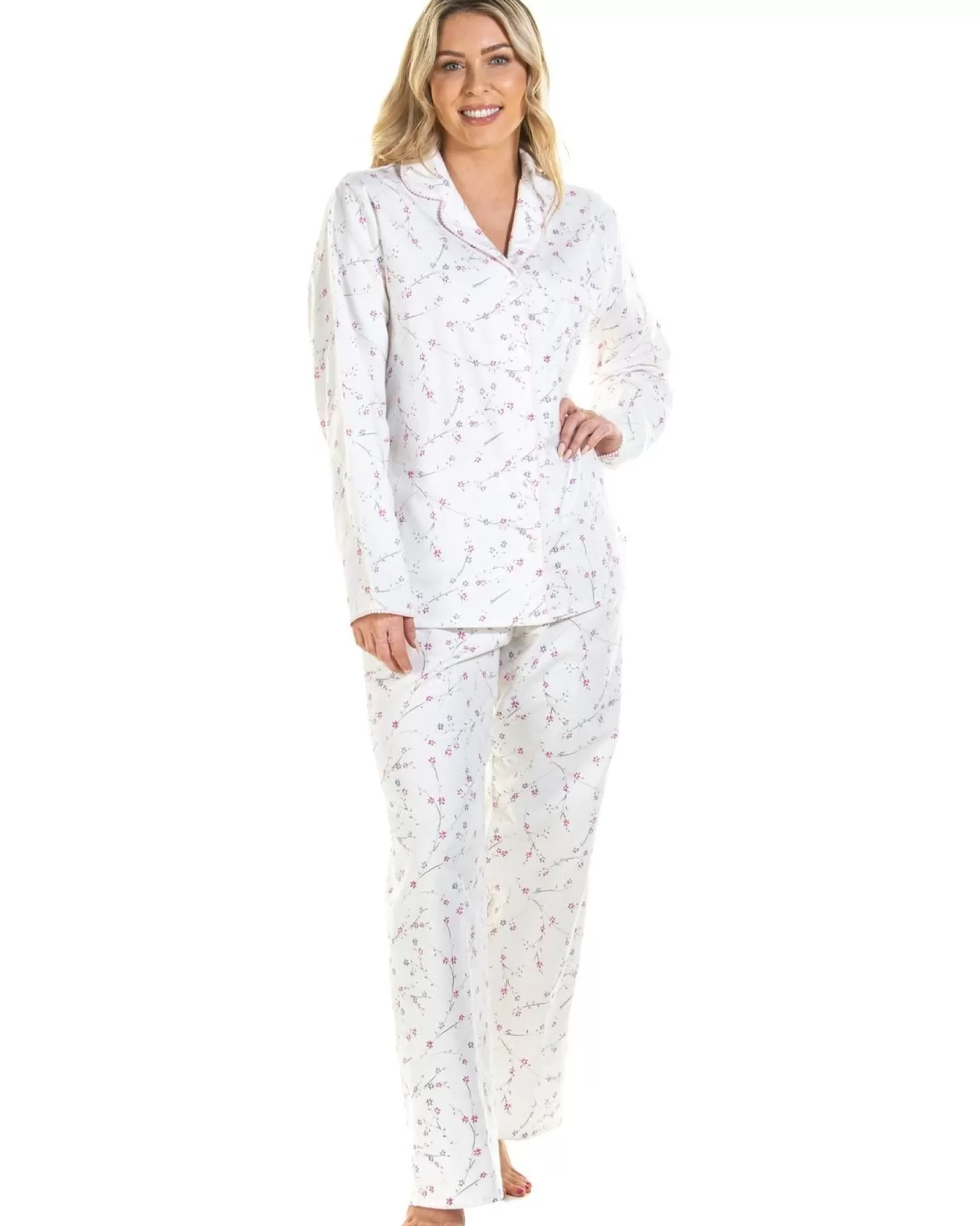 Sue Marks Pyjamas | Floral Brushed Cotton Pyjamas - Ivory