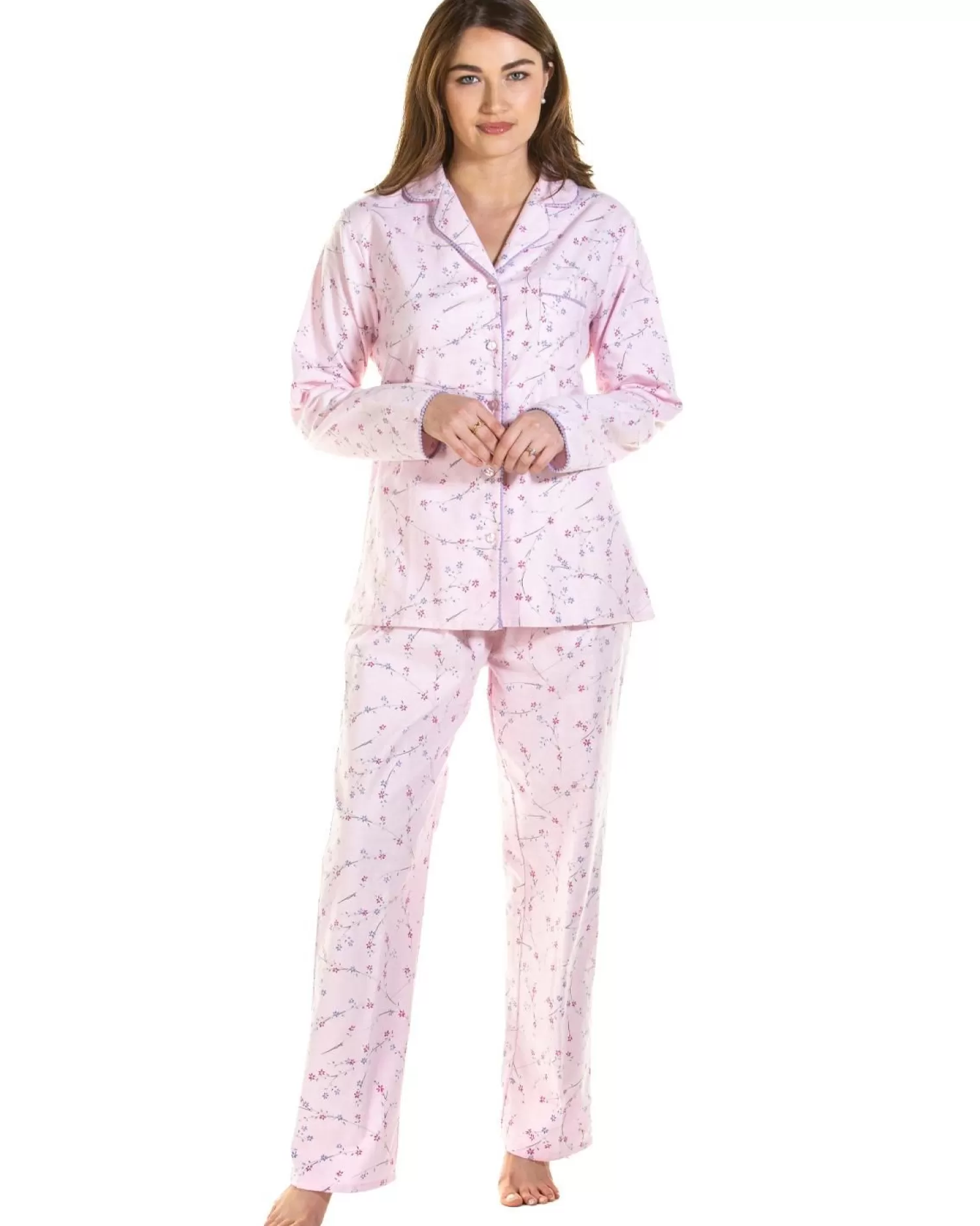 Sue Marks Pyjamas | Floral Brushed Cotton Pyjamas - Pink