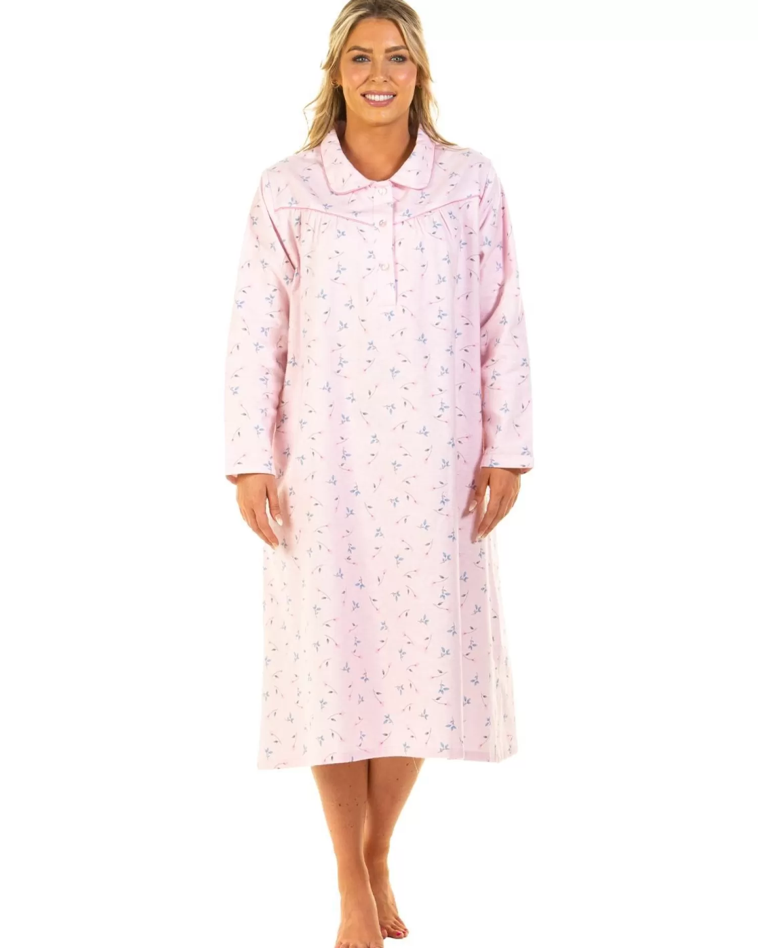 La Marquise Nighties | Sue Marks Floral Flannel Brushed Cotton Nightie - Pink