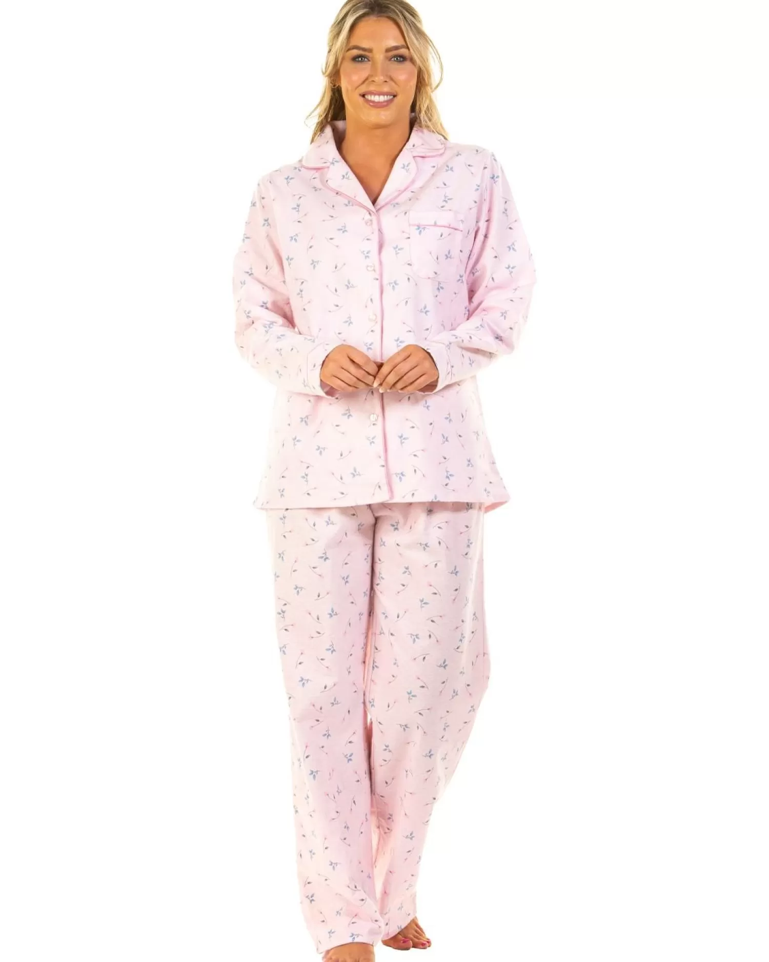 Sue Marks Pyjamas | Floral Flannel Brushed Cotton Pyjamas - Pink