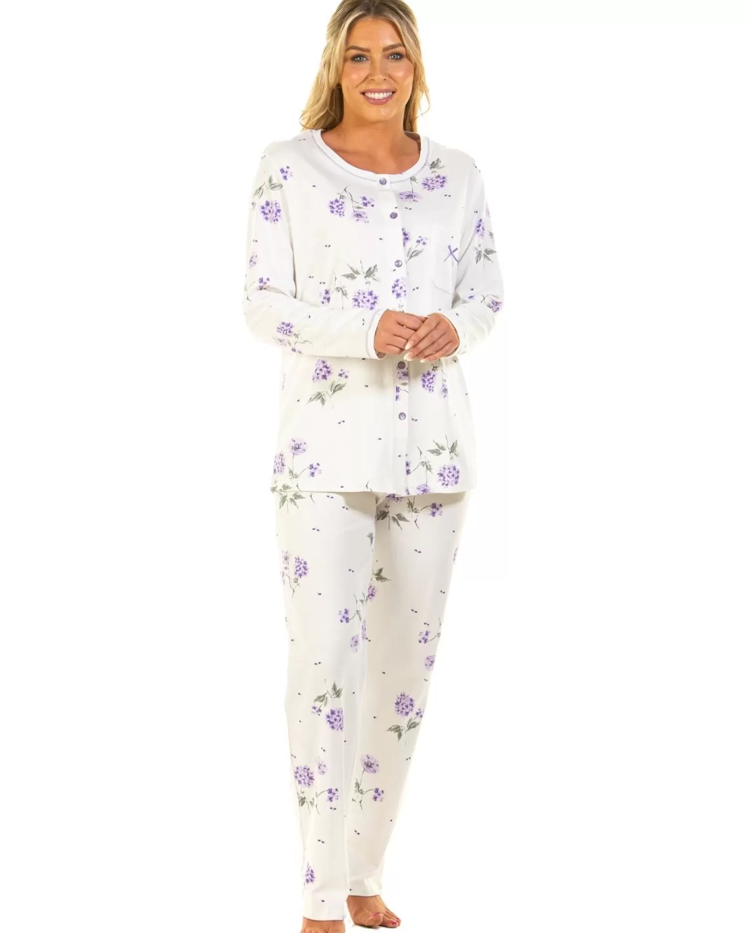Sue Marks Pyjamas | Florence Floral Button Pyjamas - Lilac