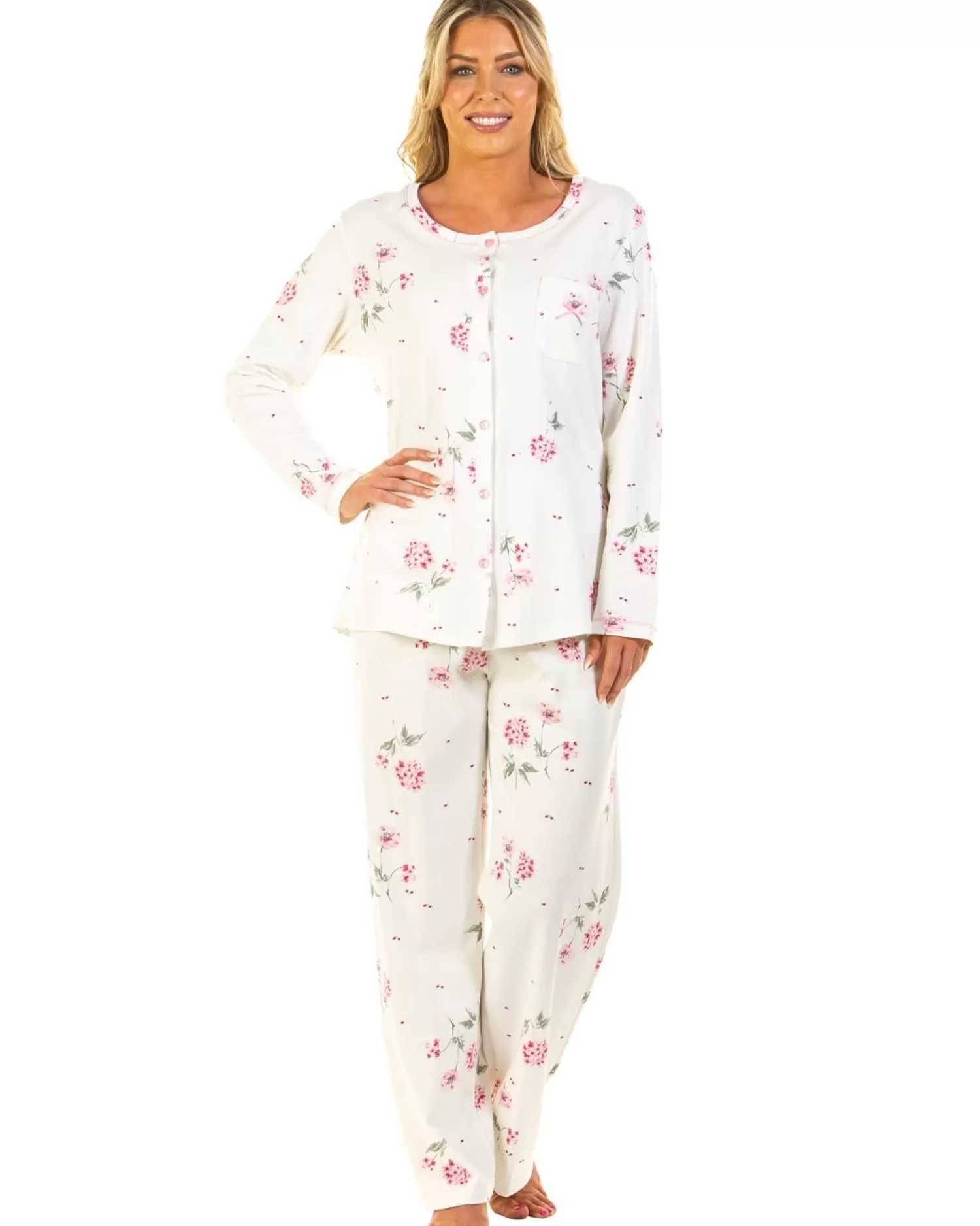 Sue Marks Pyjamas | Florence Floral Button Pyjamas - Pink