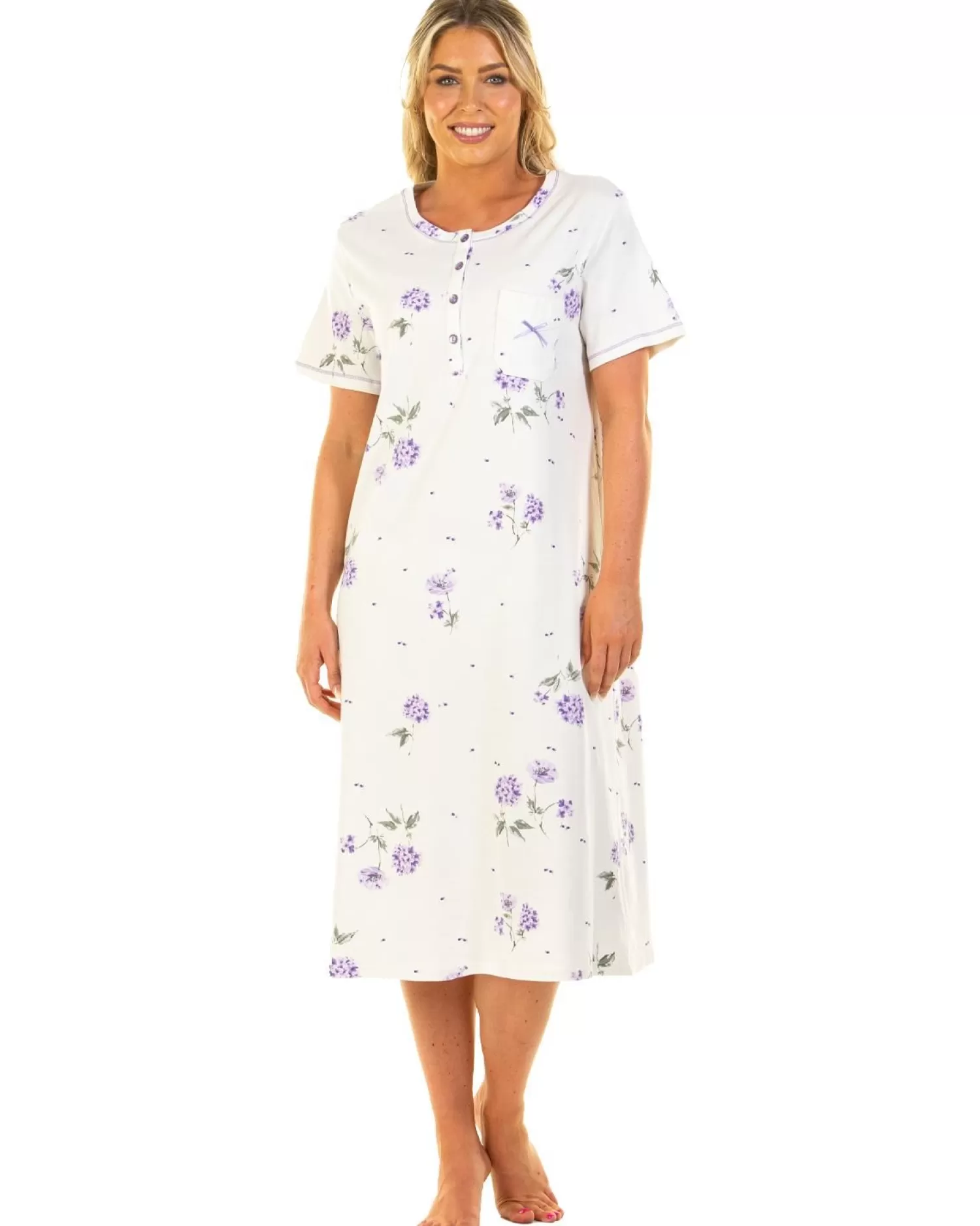 Sue Marks Nighties | Florence Short Sleeve Floral Nightie - Lilac