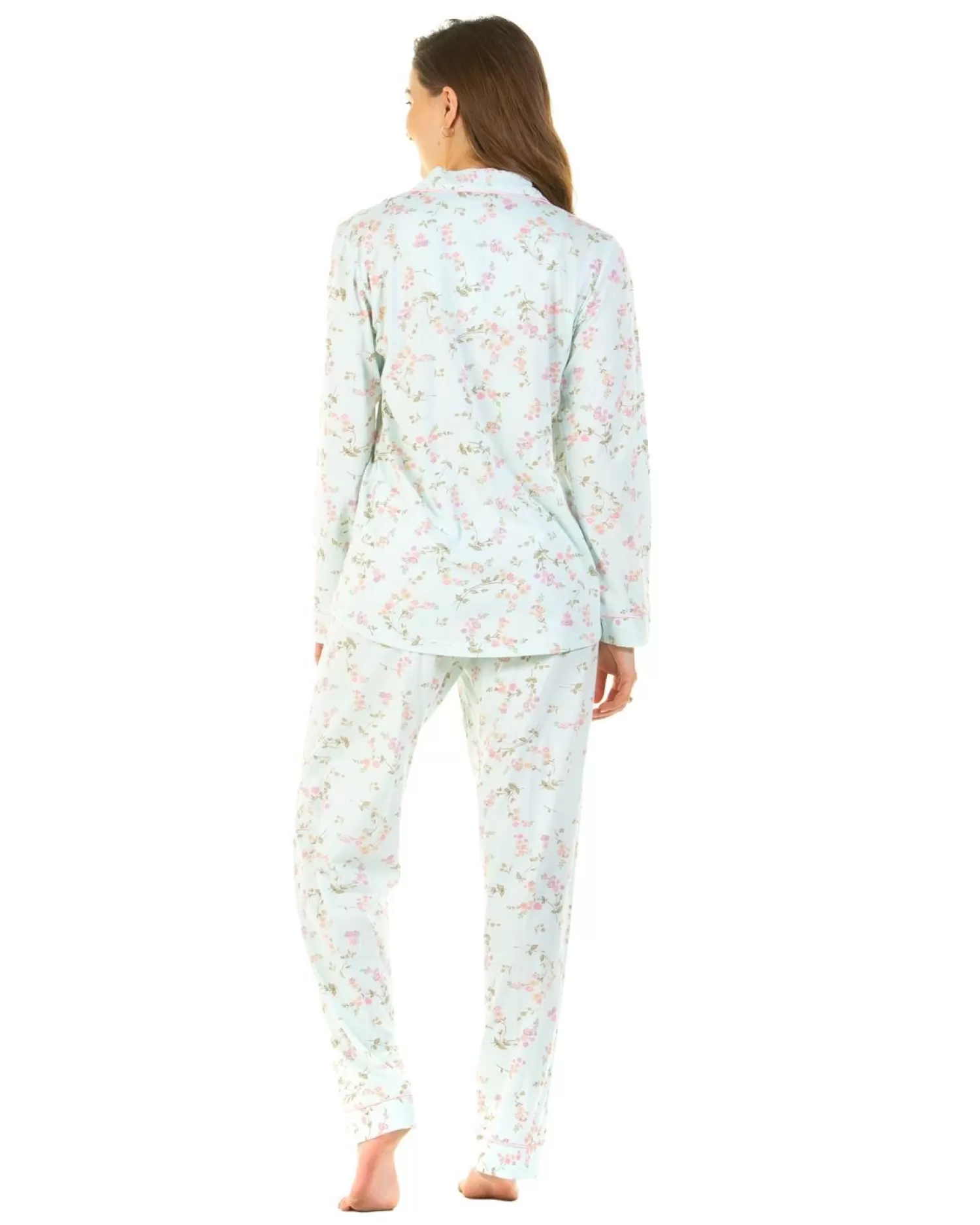 Sue Marks Pyjamas | Flower Spray Button Pyjamas - Aqua