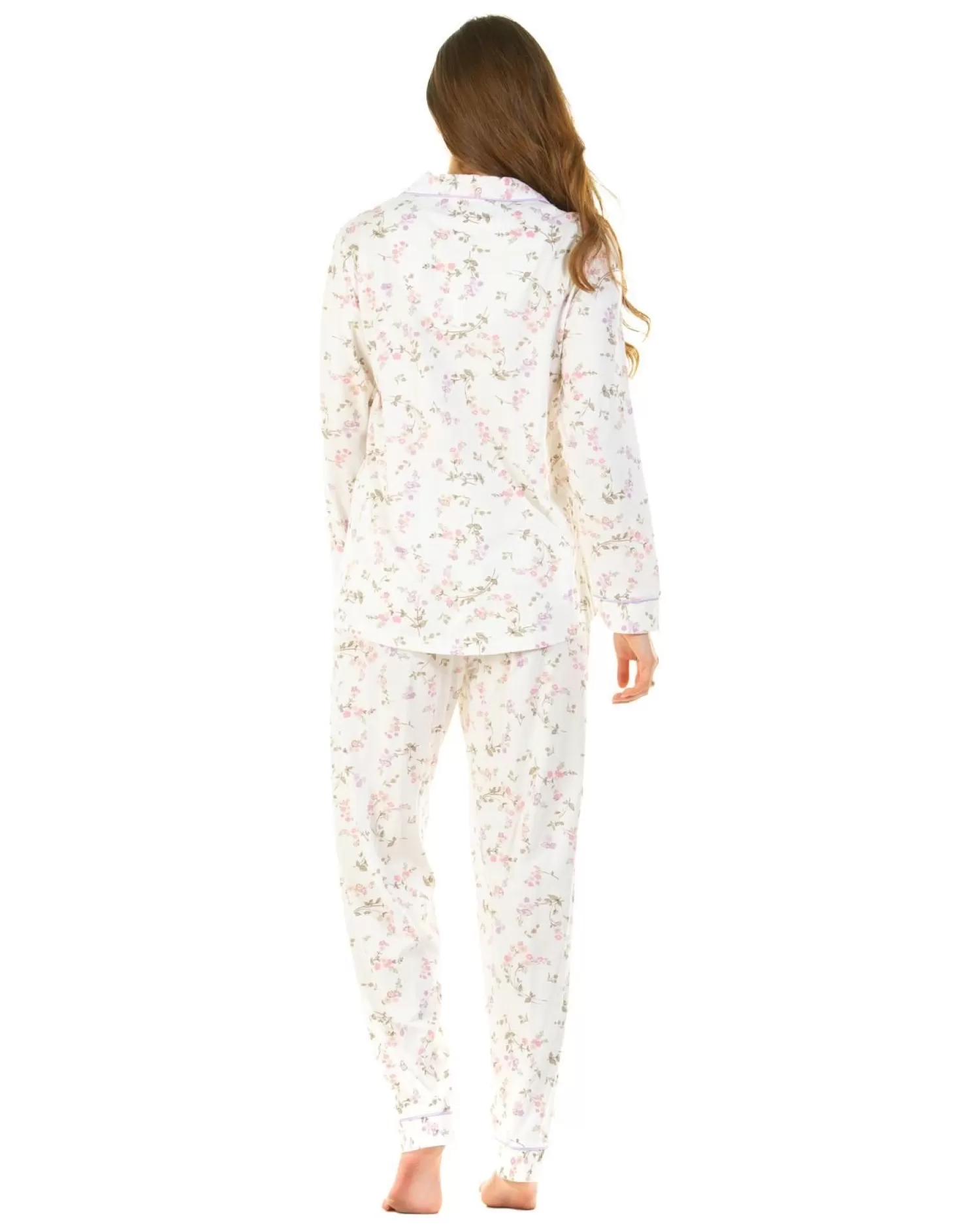 Sue Marks Pyjamas | Flower Spray Button Pyjamas - Ivory