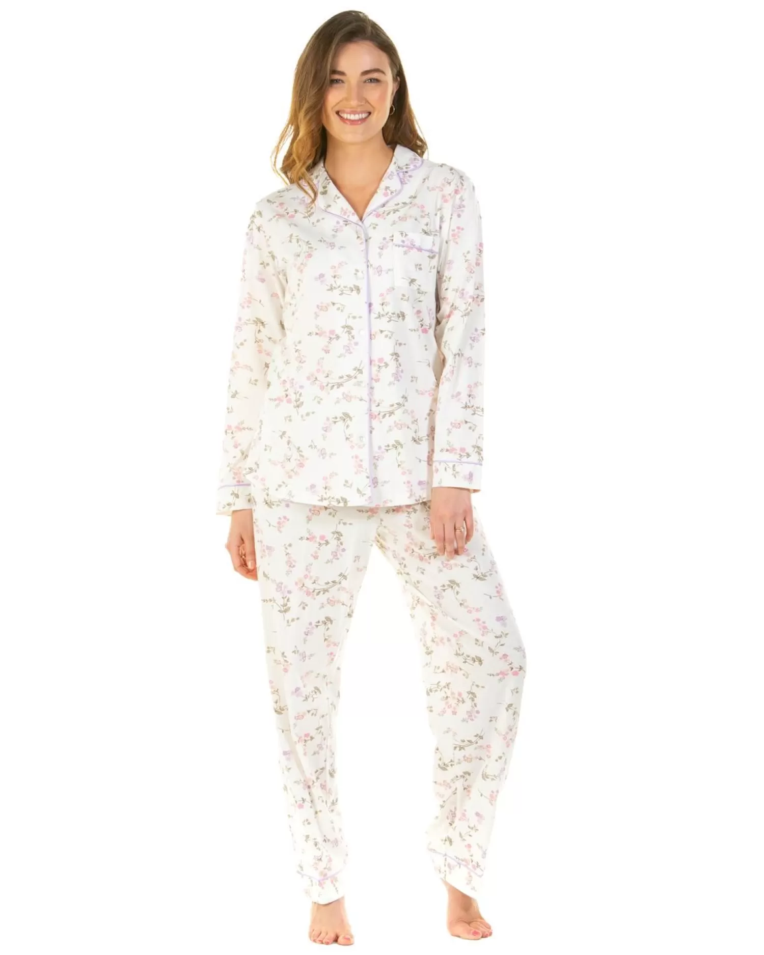 Sue Marks Pyjamas | Flower Spray Button Pyjamas - Ivory