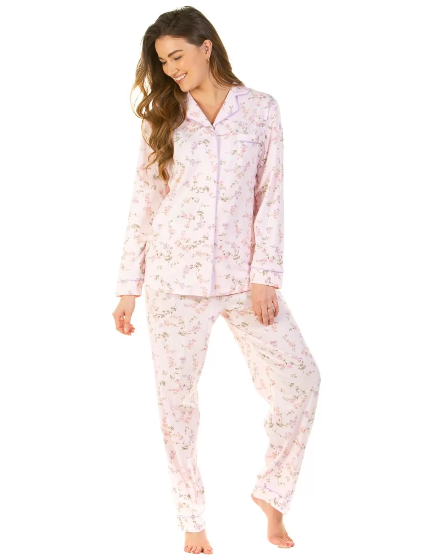 Sue Marks Pyjamas | Flower Spray Button Pyjamas - Pink