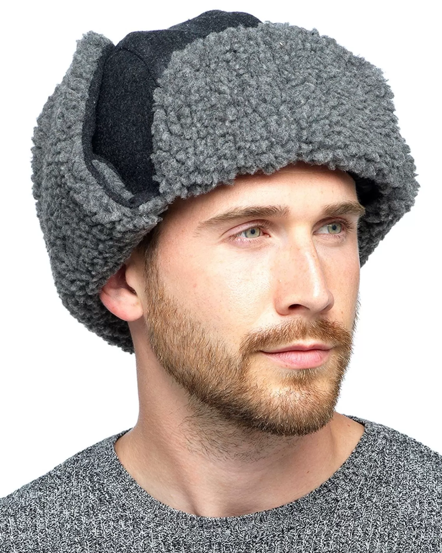 Men Tom Franks Trapper Hat With Borg Fleece Trim - Grey