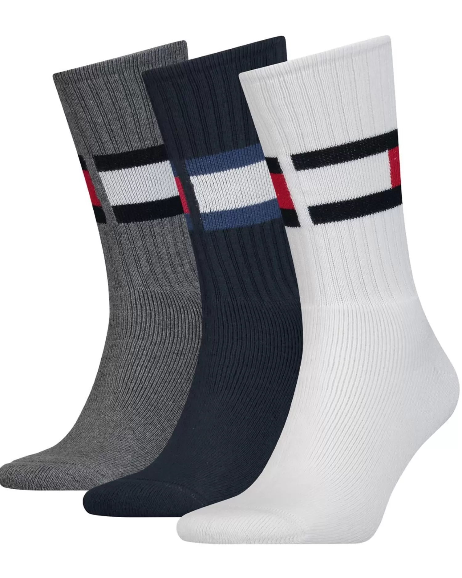 Men Tommy Hilfiger 3 Pack Flag Crew Socks - White/Navy/Grey