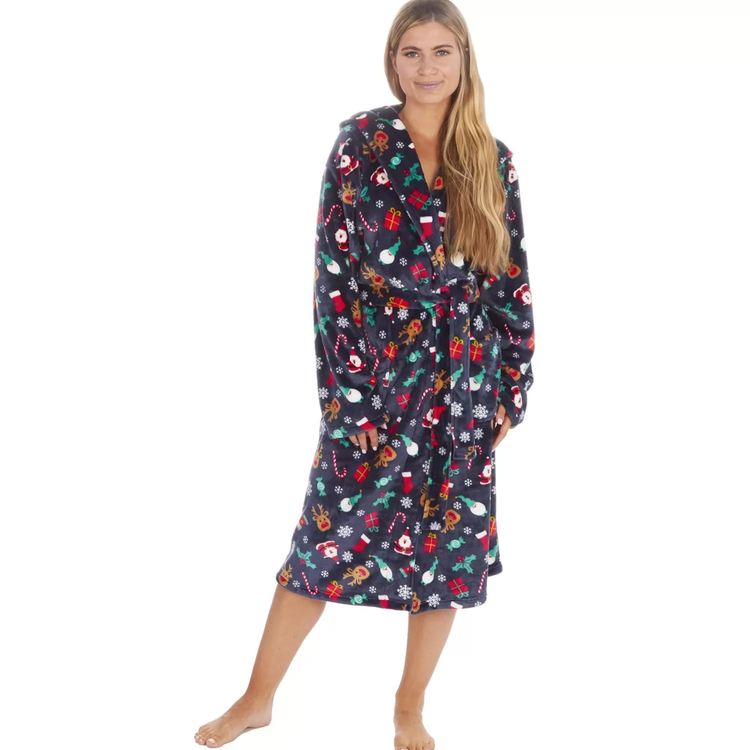 Men Onezee Unisex Christmas Hooded Dressing Gown - Navy