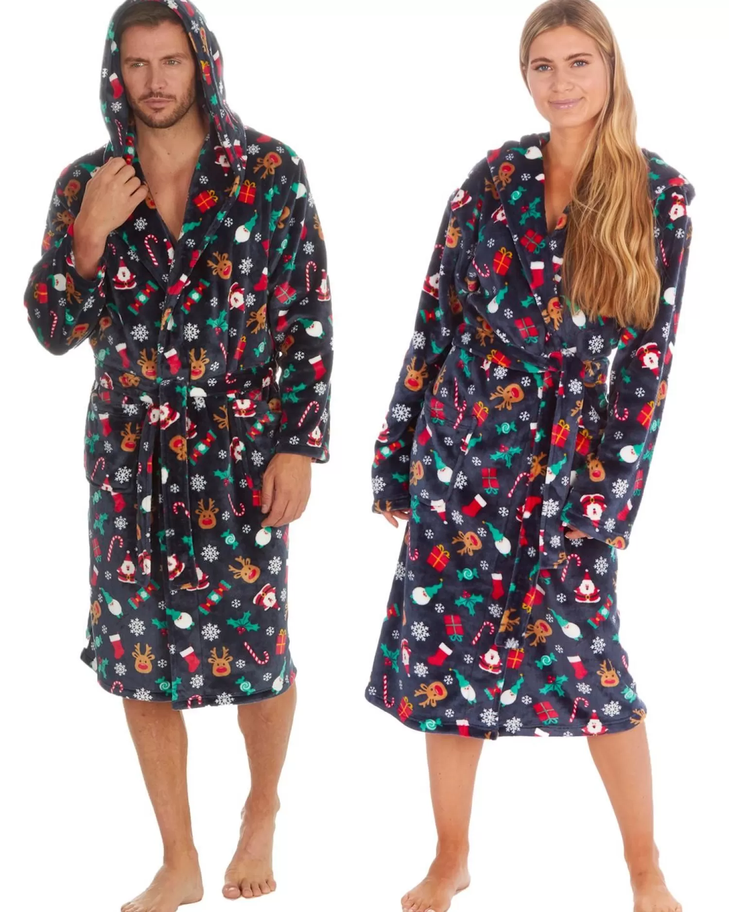 Men Onezee Unisex Christmas Hooded Dressing Gown - Navy