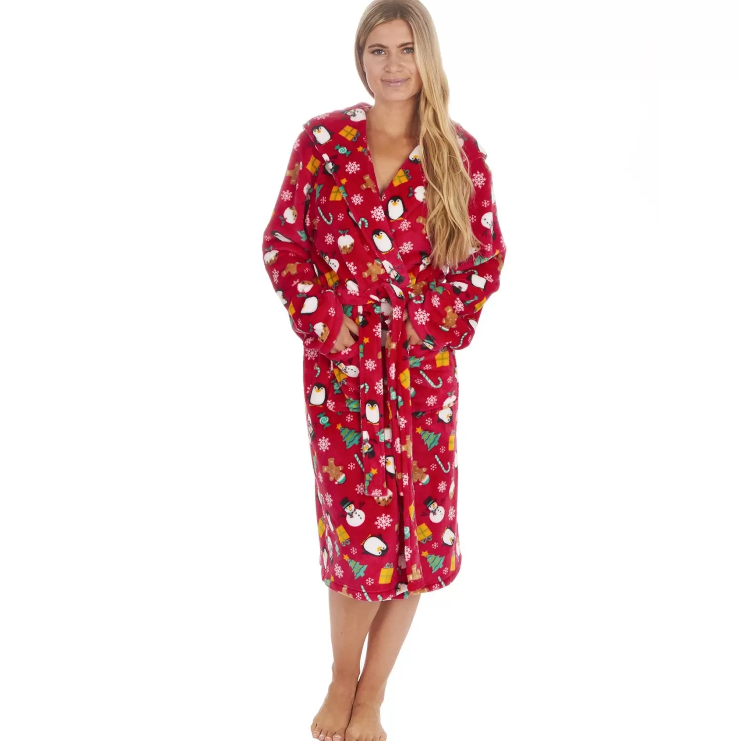 Men Onezee Unisex Christmas Hooded Dressing Gown - Red