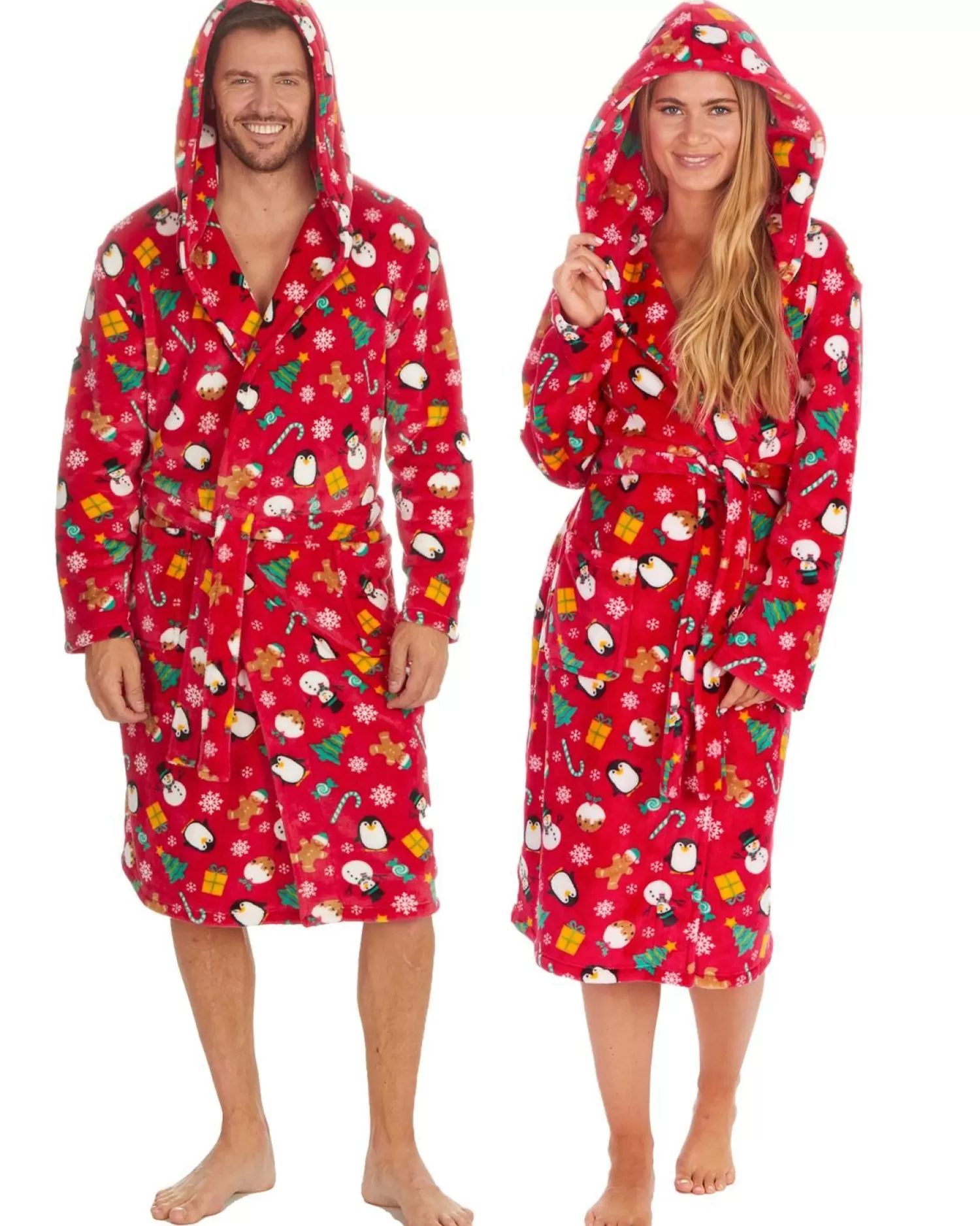 Men Onezee Unisex Christmas Hooded Dressing Gown - Red