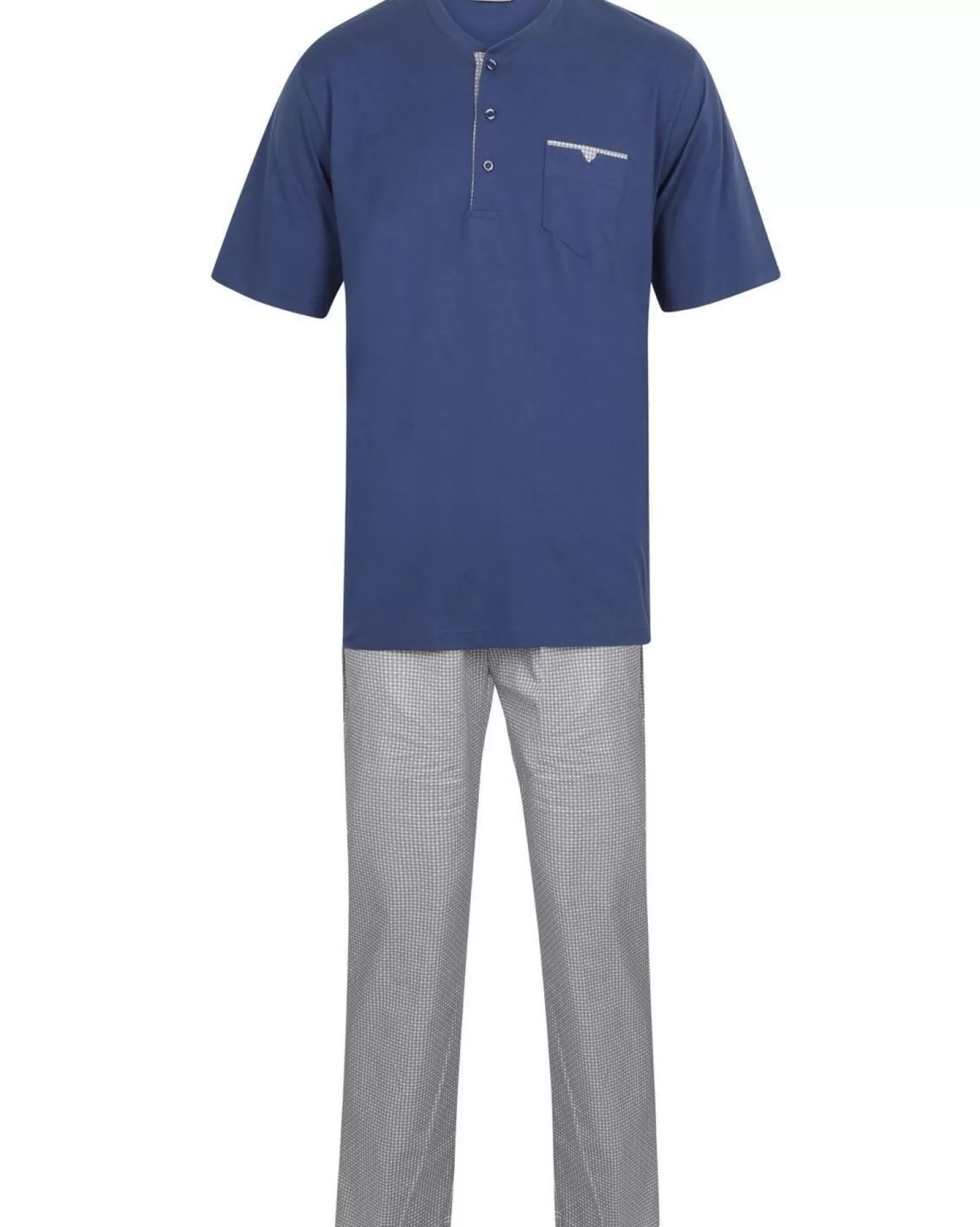 Men Walker Reid Cotton Geo Print Jersey Pyjamas - Blue