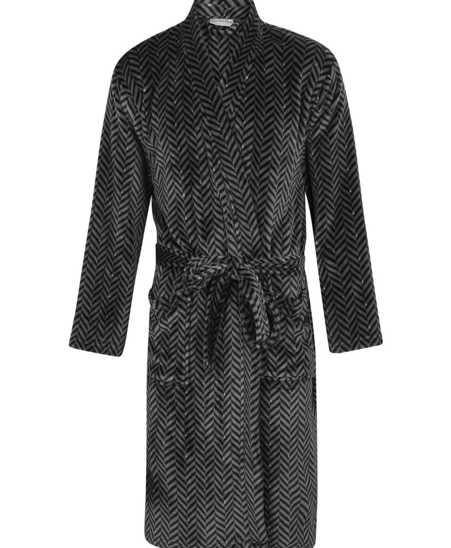 Men Walker Reid Herringbone Coral Fleece Robe - Grey