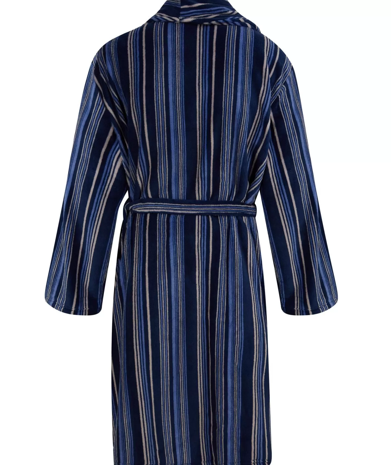 Men Walker Reid Stripe Coral Fleece Dressing Gown - Navy