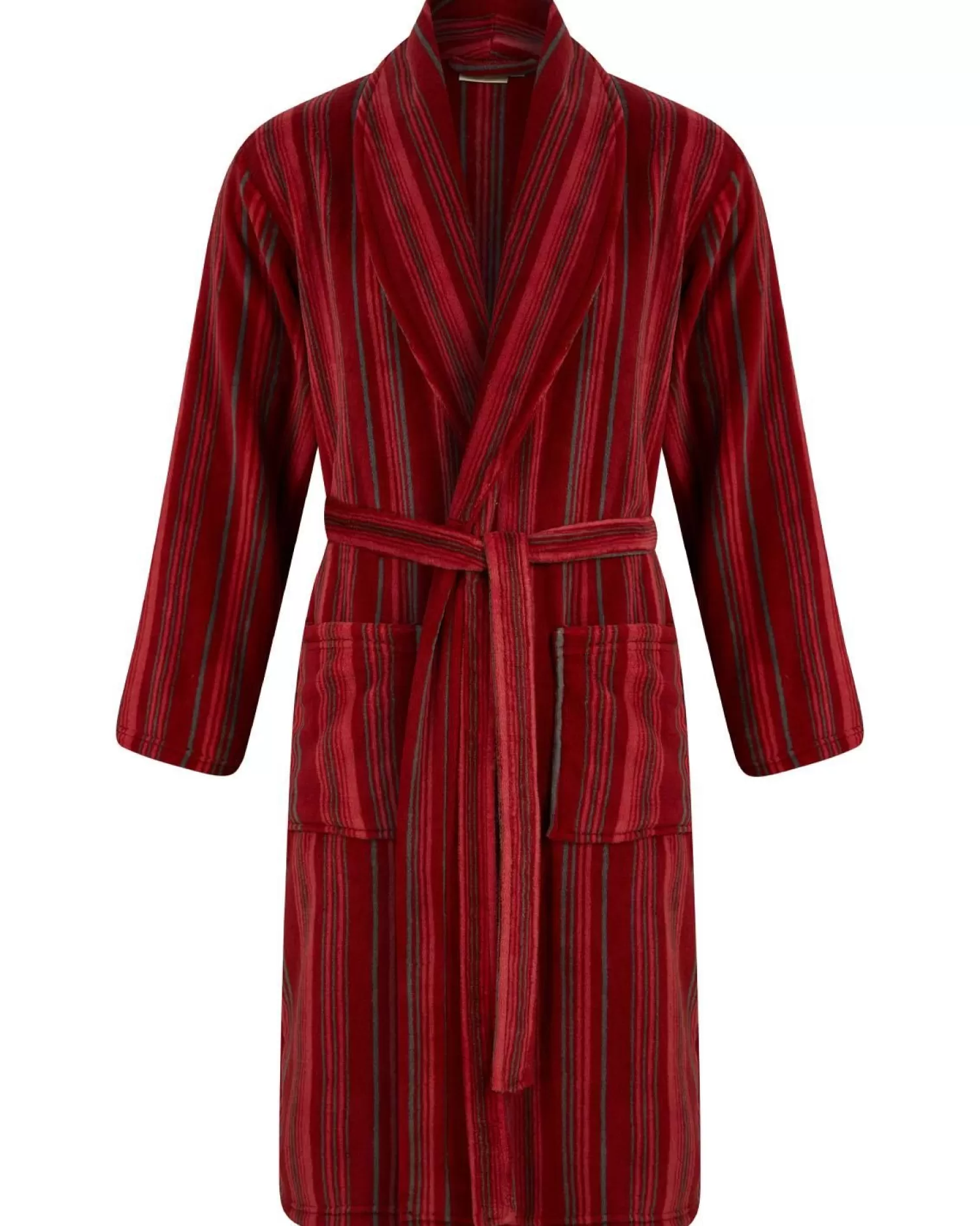 Men Walker Reid Stripe Coral Fleece Dressing Gown - Red
