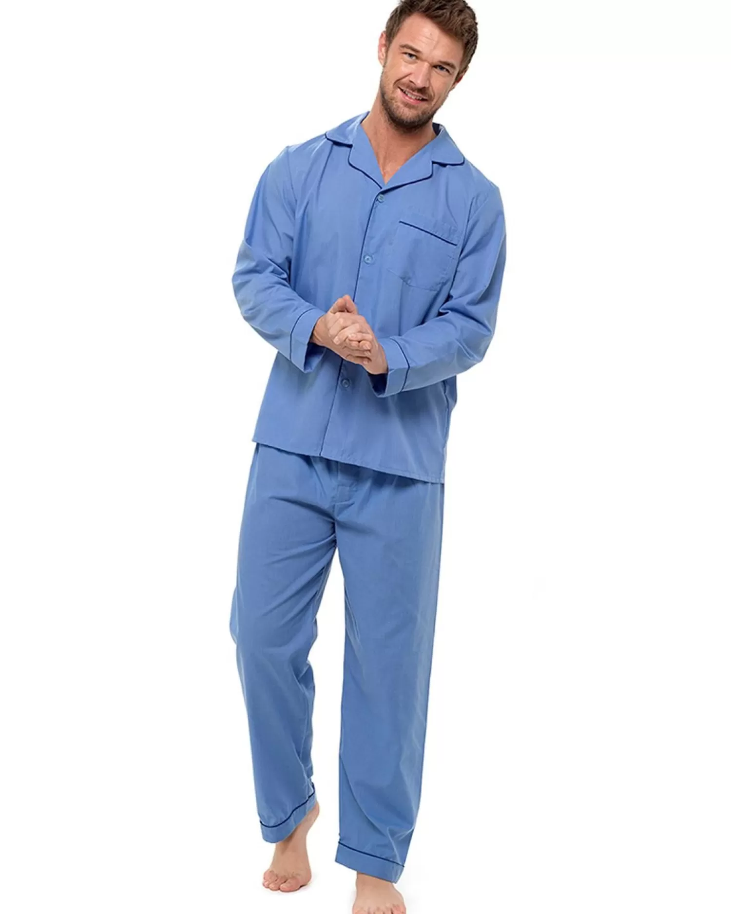 Men Walter Grange Tailored Button Pyjamas - Blue