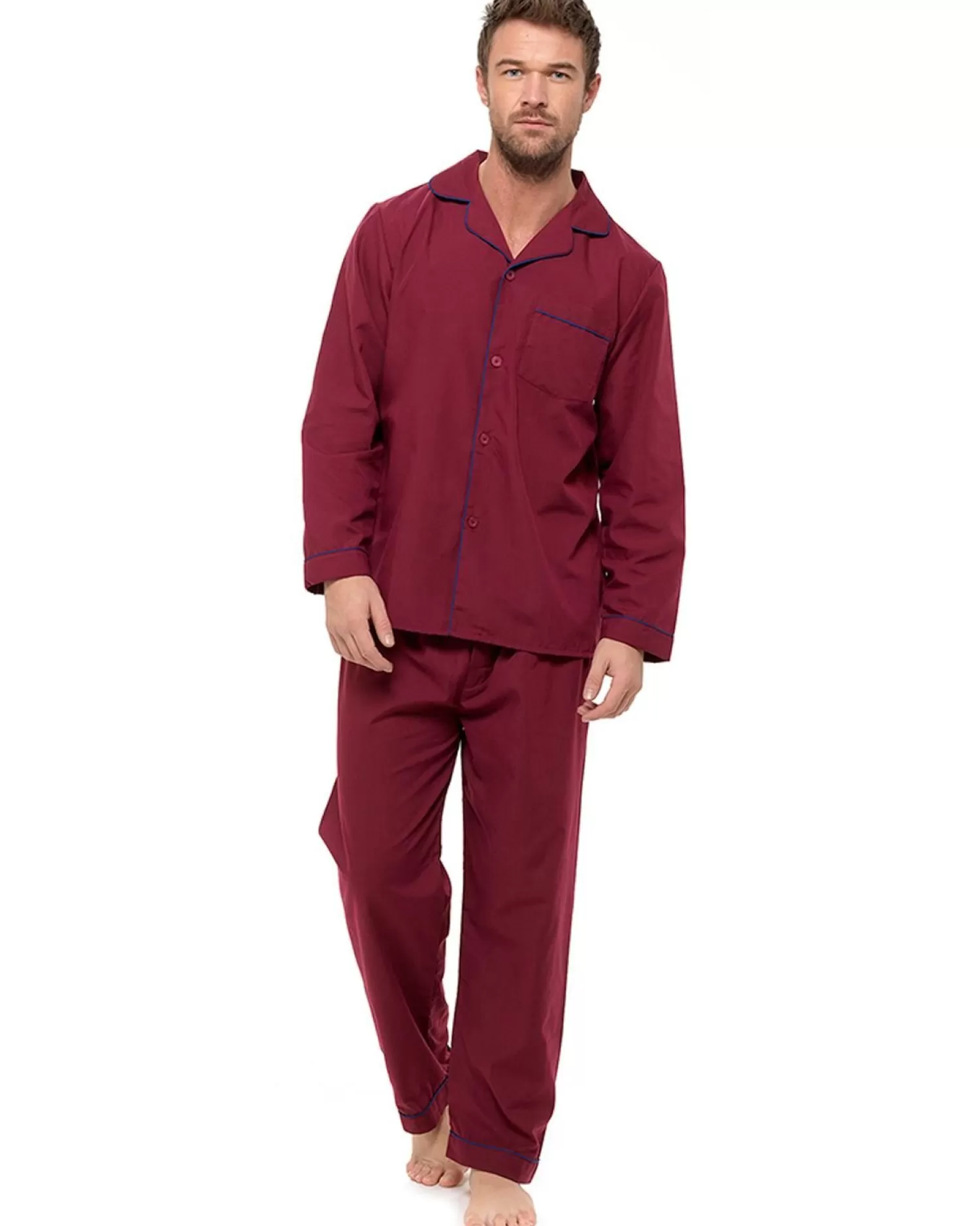 Men Walter Grange Tailored Button Pyjamas - Burgundy