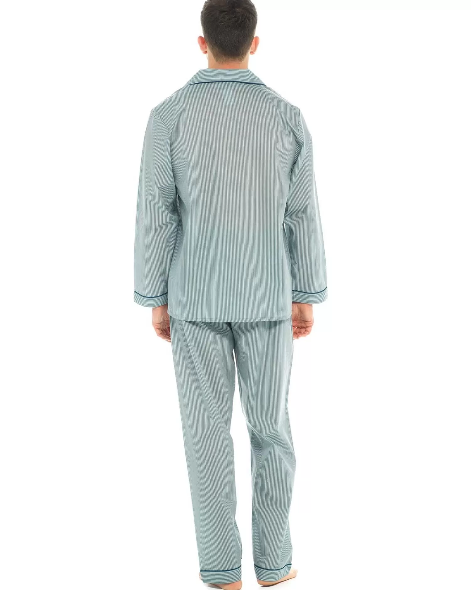 Men Walter Grange Traditional Polycotton Pyjamas - Blue Stripe