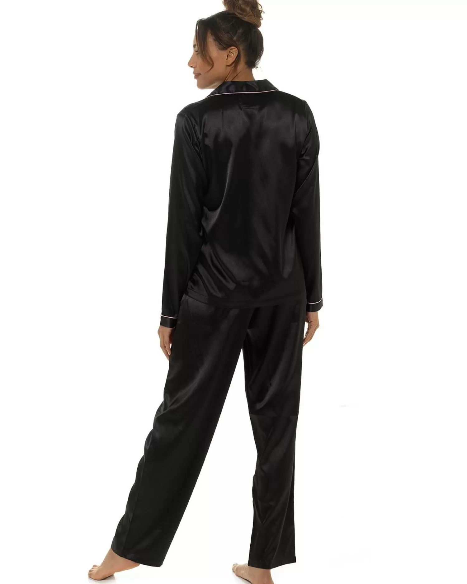 Wolf & Harte Pyjamas | Wolf & Harte Satin Button Pyjamas - Black