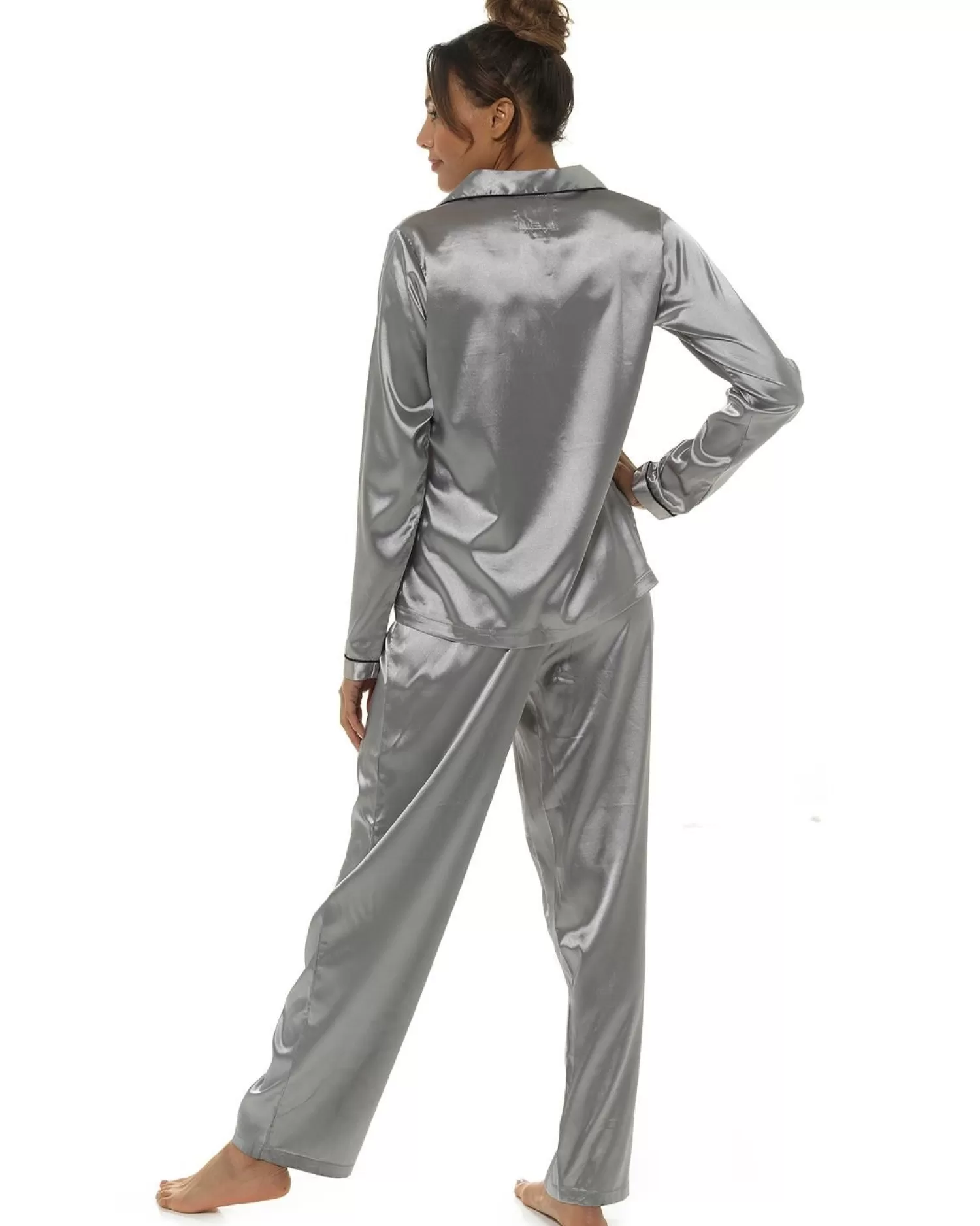 Wolf & Harte Pyjamas | Wolf & Harte Satin Button Pyjamas - Silver