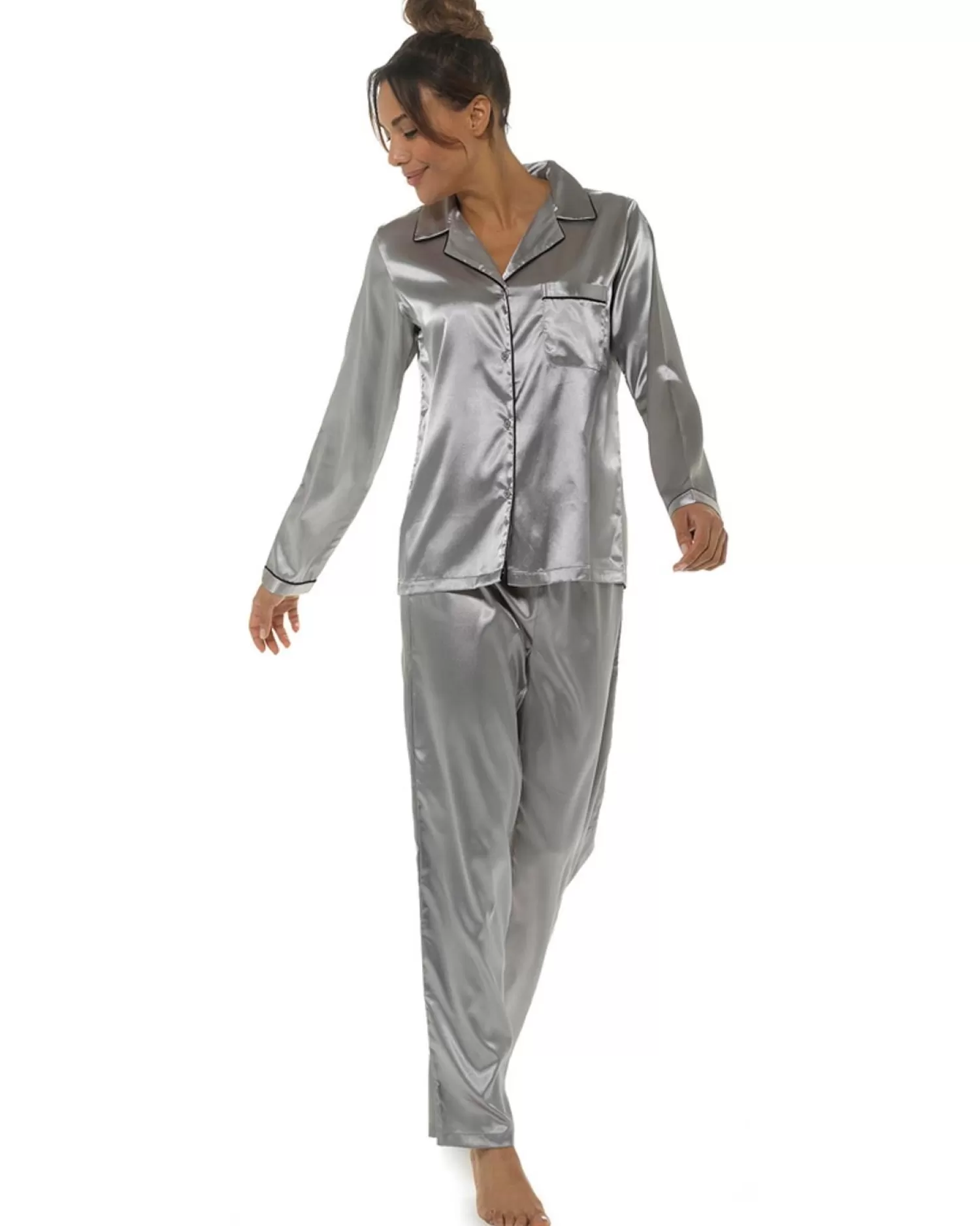 Wolf & Harte Pyjamas | Wolf & Harte Satin Button Pyjamas - Silver