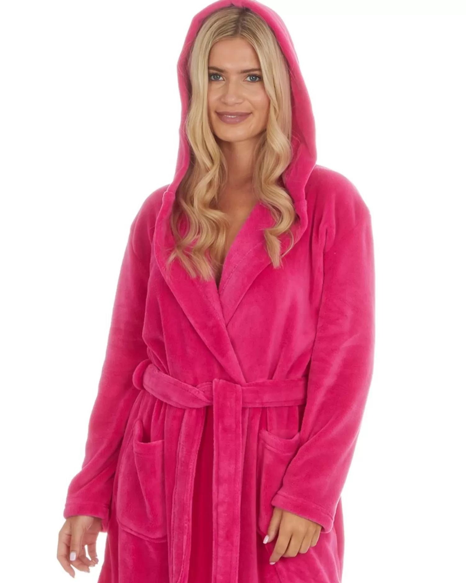 Embargo Dressing Gowns | Womens Fleece Hooded Dressing Gown - Hot Pink