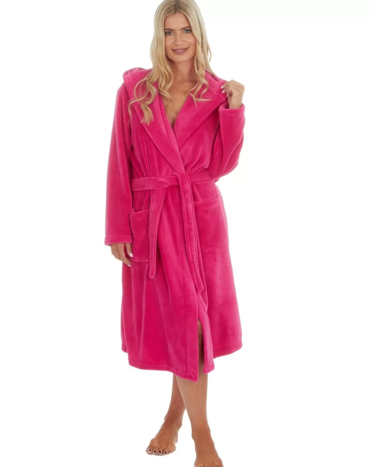 Embargo Dressing Gowns | Womens Fleece Hooded Dressing Gown - Hot Pink