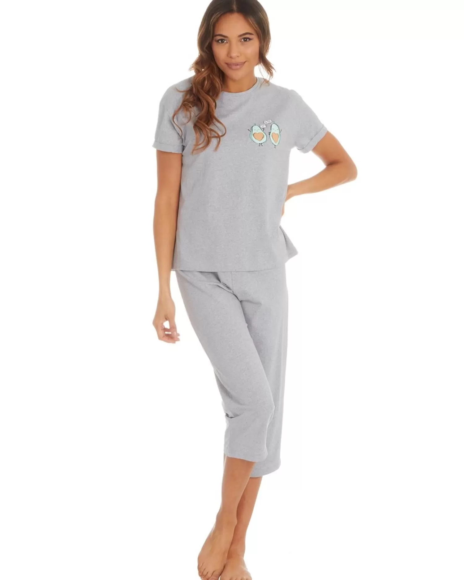 Momenti Pyjamas | Womens Grey Avocado Cropped Pyjamas