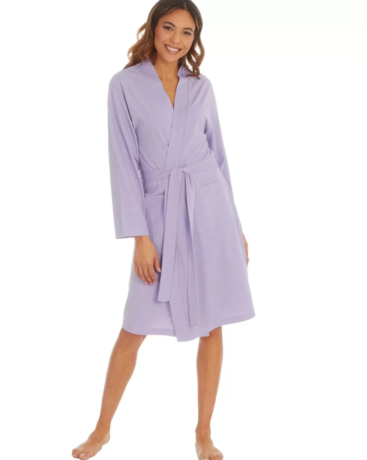 Momenti Dressing Gowns | Womens Jersey Cotton Rich Kimono Robe - Lilac