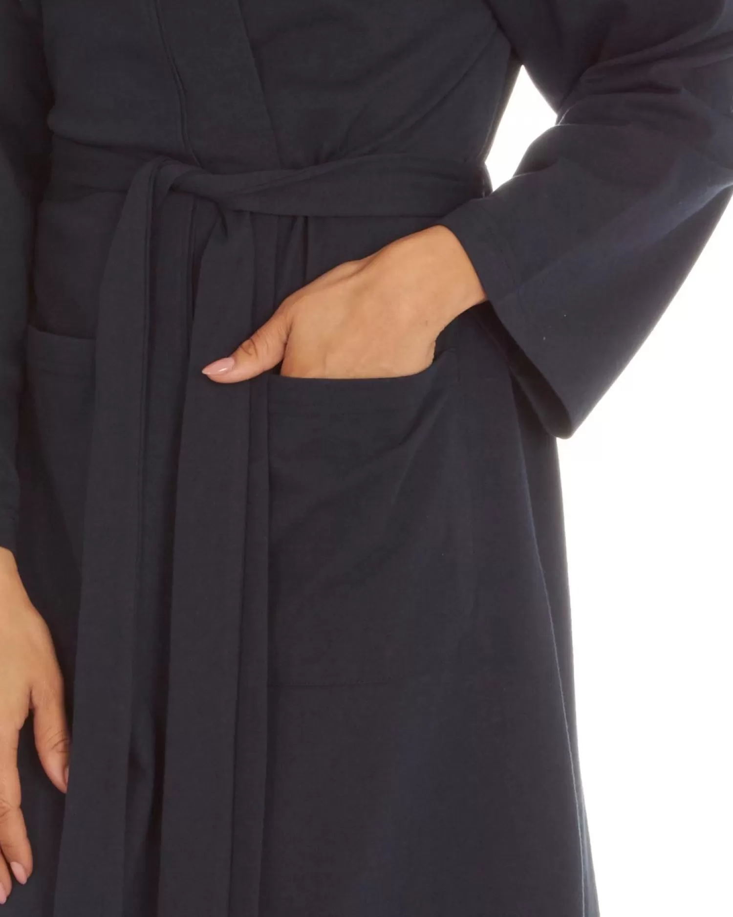 Momenti Dressing Gowns | Womens Jersey Cotton Rich Kimono Robe - Navy