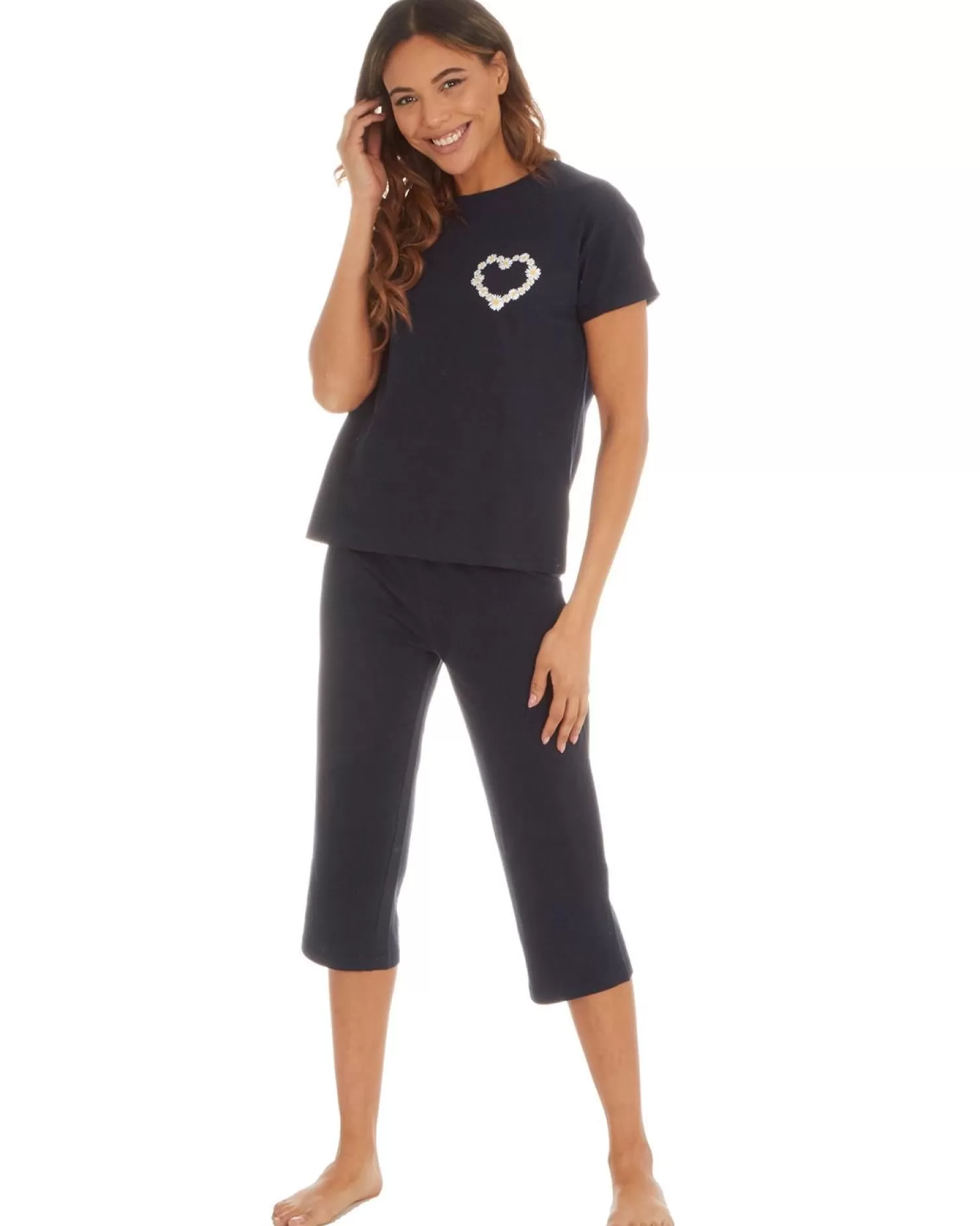 Momenti Pyjamas | Womens Navy Daisy Cropped Pyjamas